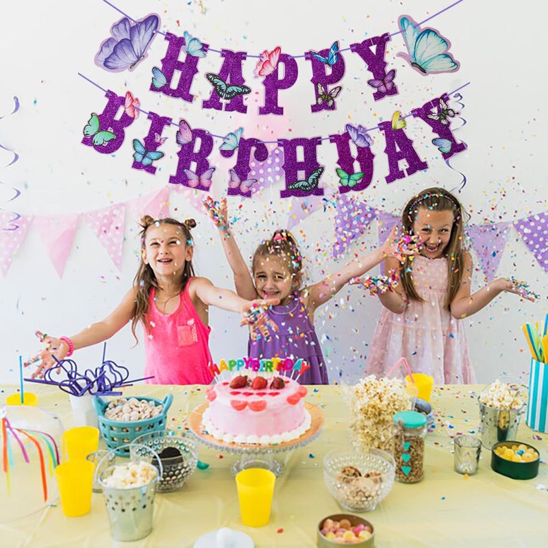 BIEUFBJI Butterfly Birthday Banner & Decorations - Fairy Happy Baby Shower - Image 4